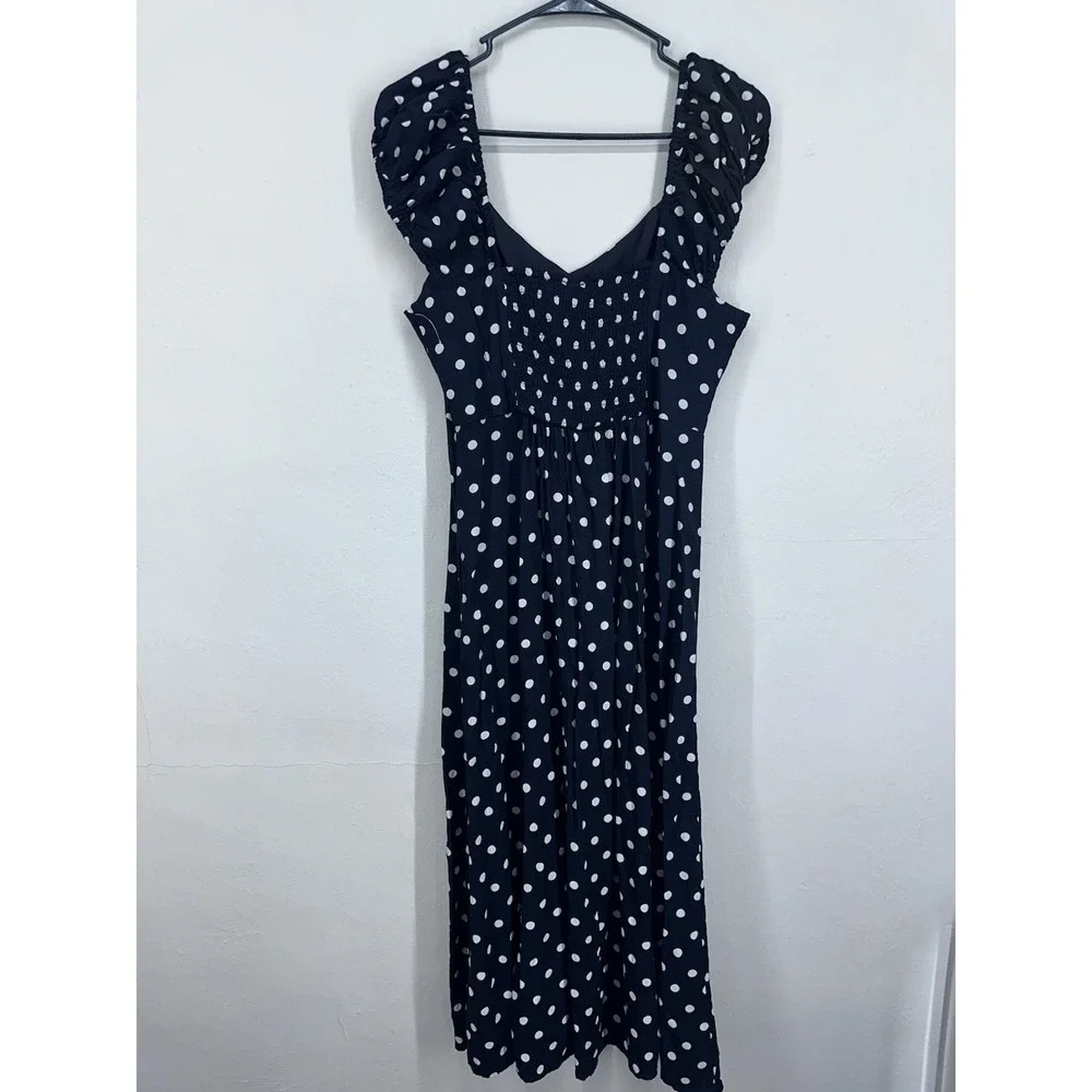 Coquette Puff Sleeve MEDIUM Black White Polka Dot 40s Style Midi Sun‎ Dress